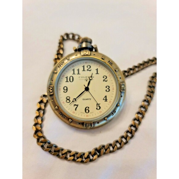 Pocket Watch Coleman Vintage Quartz Japan Movement w/Chain - Picture 1 of 3